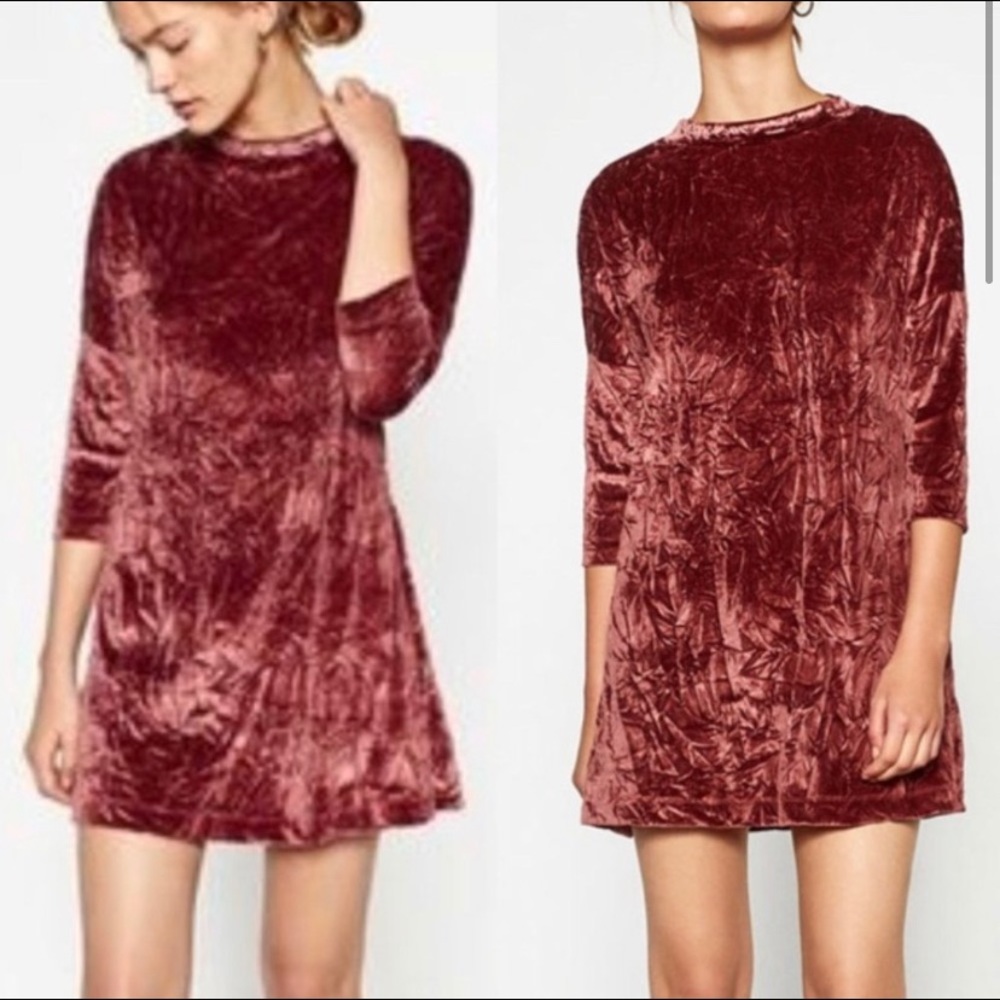COPY - Zara Collection Womens Mini Dress Crushed Velvet Mock Neck 3/4 Sleeves